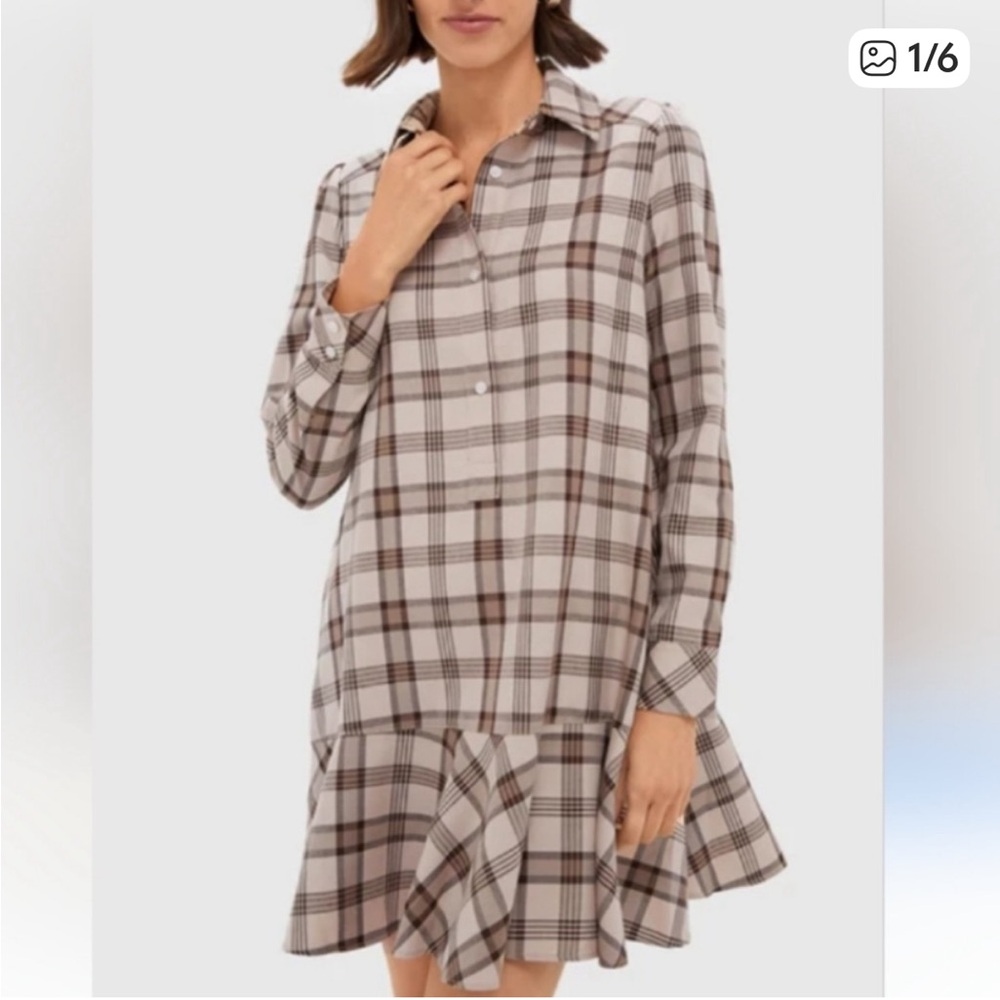 Tuckernuck Brown and Cream Plaid Dress Callahan Small Beige